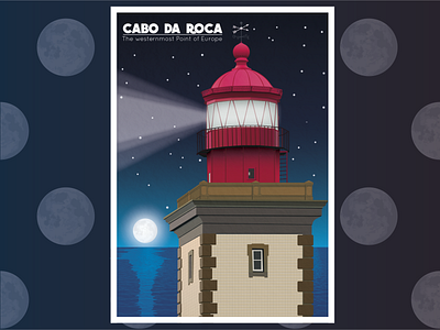 Cabo da Roca's Lighthouse cabodaroca design illustration lighthouse lisbon moon portfolio portugal sea vector