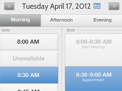 Mobile Scheduler - Day View calendar day view mobile ui elements