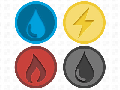 Icons for an Environmental Company circles electricity environment fire icons oil water