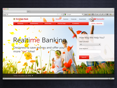 Sovereign Bank Redesign bank homepage navigation red redesign search