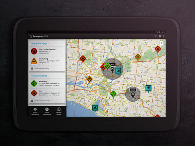 EmergencyAUS android app application dashboard emergency interface map markers tablet ui user interface