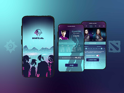 E-sport mobile application "Sparteam" app design illustration illustrator ui ux