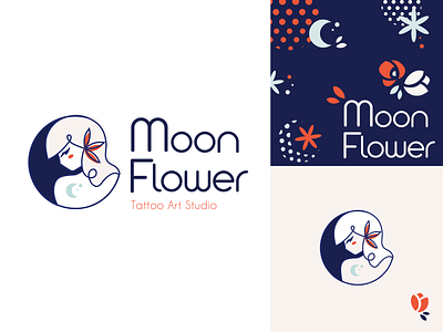 Logo Moon Flower Tattoo Art Studio design girl illustration illustrator logo logotype moon tattoo tattoo art vector