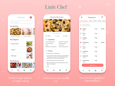 Little Chef app cart cooking desert design kids recipe recipe app shopping ui ux