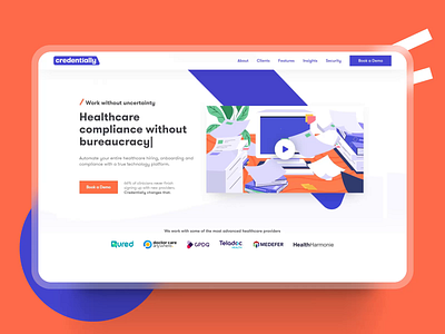 Credentially Website Home Page animation design design studio employment graphic design healthcare hiring home page interaction interaction design interface motion design scroll animation ui user experience ux web web animation web design website