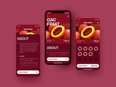 Exotic Fruit Ecommerce App app design design design studio ecommerce exotic food fruit graphic design interaction interface mobile mobile app mobile design mobile screens product page product screen ui user experience user interface ux