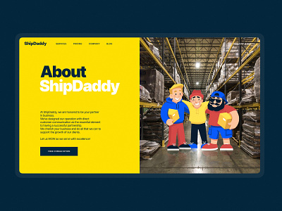 ShipDaddy Website About Page about page character design delivery design design studio graphic design illustration interaction interface marketing mascot shipping ui user experience ux web web design web marketing webpage design website design