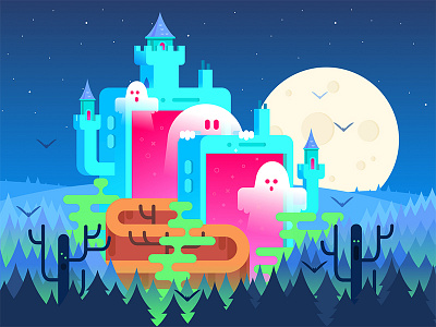 Halloween Haunted Castle app design art castle character design design studio flat ghost halloween illustration web design