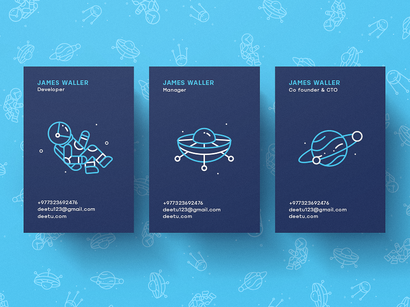 Custom space illustrations allow this business cards design to truly be out of this world. 