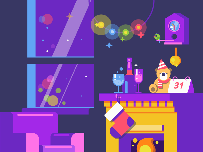 Happy New Year design studio interior bright graphic design design flat illustration holidays new year