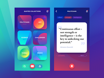 Quoter App app bright design interaction design interface menu mobile quotes ui ux
