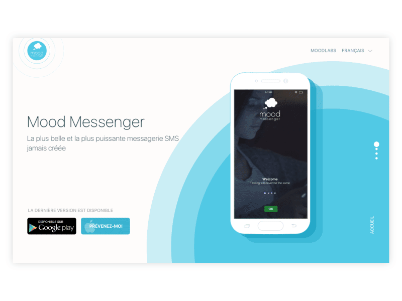 Mood Messenger: Landing Page. interaction messenger landing page scroll motion animation interface ux ui web design
