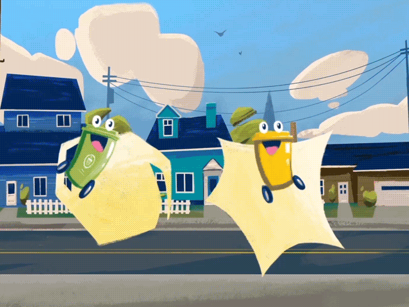 Binned Promo Video: Happy Bins. animation bins cartoon character cleaning design graphic design illustration motion promo video video production