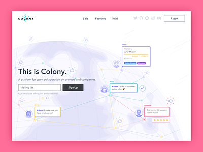 Colony Landing Page communication design interace interaction light social ui ux web website