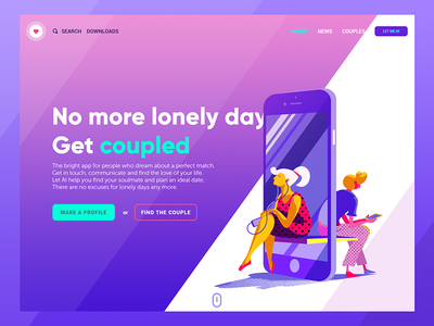 Dating App Landing Page dating app dating website design design studio digital art graphic design hero illustration illustration interaction design landing page love ui user experience user interface ux web web design web interface web marketing website