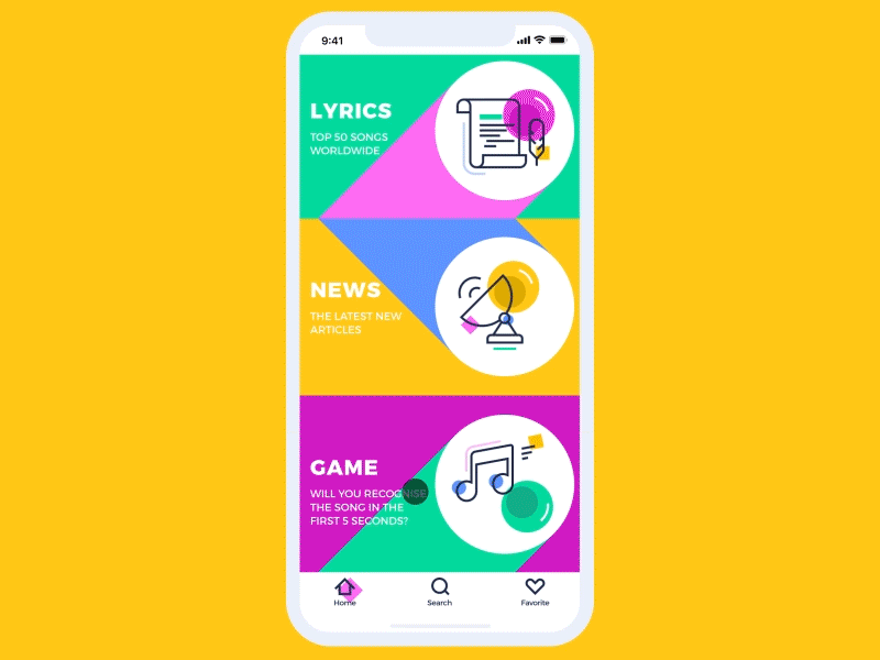 Music News App Animation animation app bright design interaction interface ios mobile motion music news