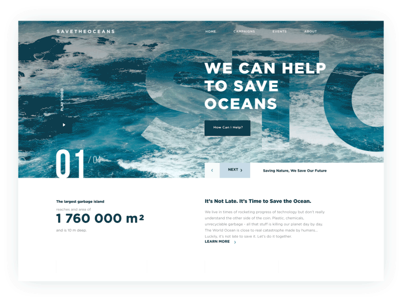 Save The Oceans Website animation charity design environment interaction motion ocean slider ui ux web website
