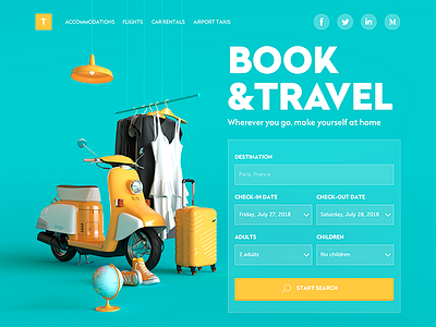 Book and Travel Website 3d booking design home page interaction design travel ui user interface ux webdesign website