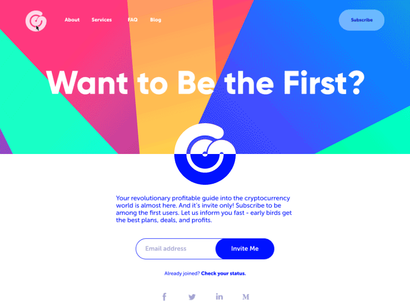 Cryptocurrency Service Landing Page bright finance cryptocurrency branding design studio web interaction motion design web design landing page logo typography ui ux design animation interface graphic design
