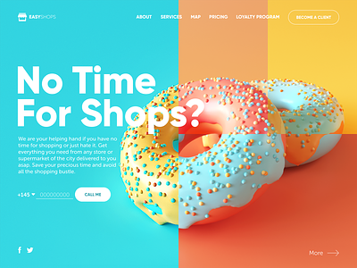 Shopping Delivery Service Website 3d delivery service design doughnut food graphic design home page interaction interface landing page shopping shops ui user experience ux web website