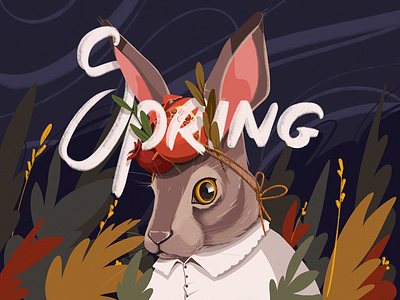 Spring Rabbit Illustration animal art character creative design design design studio digital art digital illustration digital painting graphic design hero illustration illustration lettering nature rabbit spring theme illustration