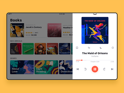 Audiobook Store UI for iPad app app design audiobook book bookstore design design studio digital art graphic design illustration interaction interface ipad player ui user experience ux