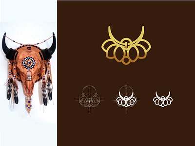 american indian bull skull branding bulls design line logo minimalis skull vector