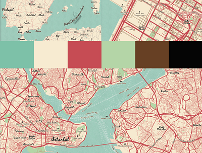 Treasure Map Style Colour Palette cartography color color palette design hells kitchen instanbul map maps new york spain