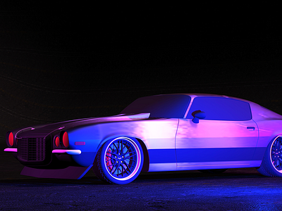 Cyber Punk Inspired Car blue camaro car cyberpunk design mustang neon purple render