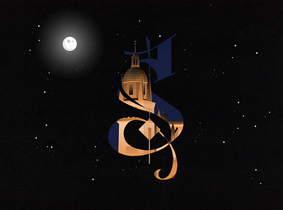 S of Salamanca catedral cathedral church dark design illustration letter lettering letters moon night night mode salamanca spain