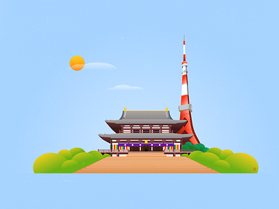 Zojoji building illustration japan japanese japanese art light sun temple tokyo tokyo tower tower vector vector artwork vector design zojoji zojoji temple