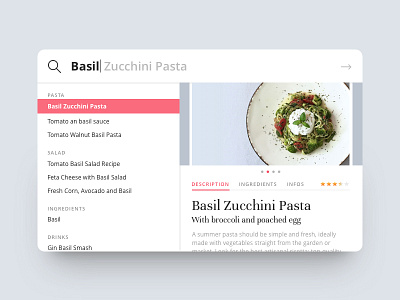 Food Recipe Search Interface app design food foodblog mobile recipes responsive tablet typography ui webdesign website
