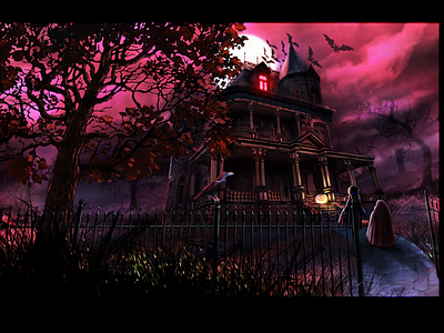 RedRums adobe photoshop colorful digital illustration digital painting halloween haunted house illustration moody red spooky