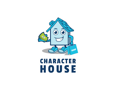 Home shopping - Logo Template build cartoon character cute fun funny home house illustration kids logo mascot masculine modern money shop smile tranding vector