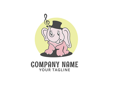 elephant musician - Logo template animal animation cartoon character characters cute design elephant fun funny illustration kids music musician notes