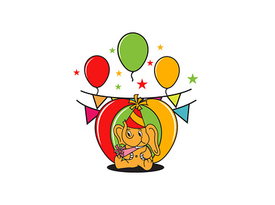 elephant partying logo template animal animation balloon cartoon character cute design elephant fun funny illustration kids logo party smile star trumpet