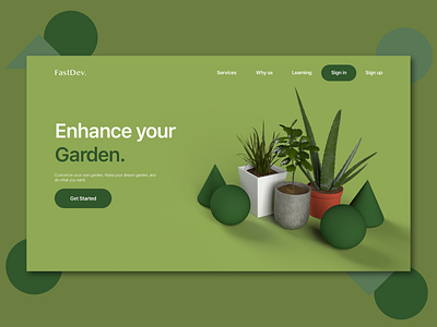fastdev (garden) - Home page web design with 3d illustration adobe dimension adobe xd green web home page ui ux ui design ui ux design web design website design