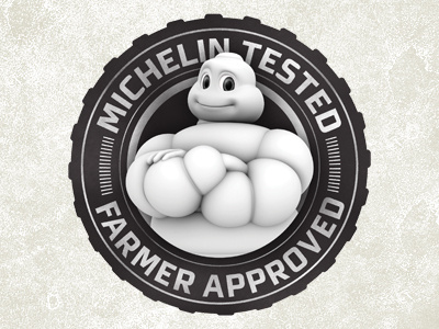 Michelin ag approved bib black check circle farm farmer field fields man michelin puff round tested tire white