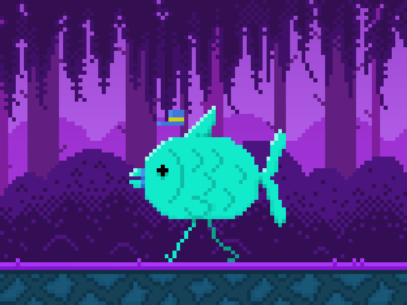 Francis The Fish, Walking Cycle animatedgif animation characterdesign digitalart fish gif pixelart