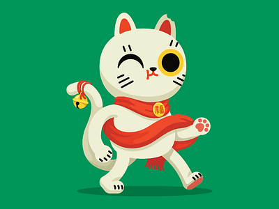 Lucky Cat animal cat characterdesign illo illustration manekineko walking