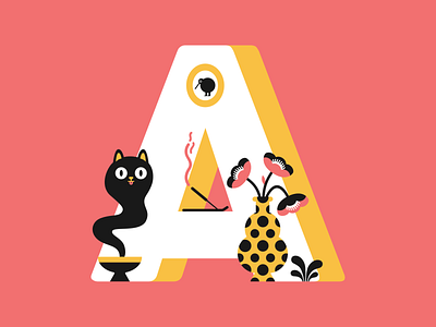 36 days of type - letter A 2d 36days adobe 36daysoftype cat character design ghost illustration interior design letter plants type typography vector art