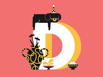 36 days of type - letter D 2d 36days adobe 36daysoftype cat character design illustration interior design letter plants type typography vector art