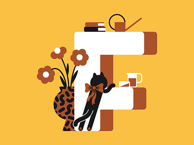 36 days of type - letter F 36days adobe 36daysoftype art cat illustration interior letter plants type typogaphy vector