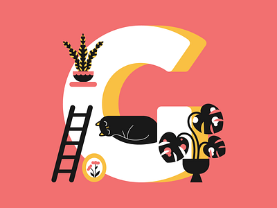 36 days of type - letter G 36days adobe 36daysoftype art cat illustration interior letter plants type typogaphy vector