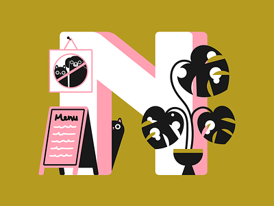 36 days of type - letter N 36days adobe 36daysoftype art cat illustration interior letter plants type typogaphy vector