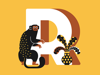 36 days of type - letter R 36days adobe 36daysoftype art illustration interior letter monkey plants type typogaphy vector