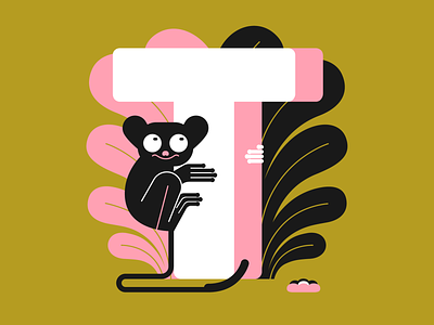 36 days of type - letter T 36days-adobe 36daysoftype animal art cat illustration interior letter plants tarsier type typogaphy vector