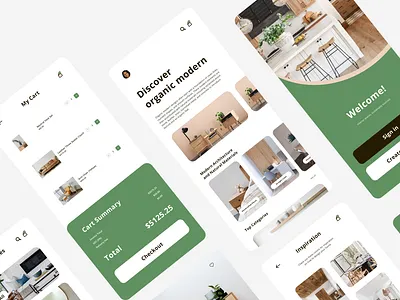 Organic Modern Mobile Shopping App design figma furniture interior design mobile mockup ui user interface