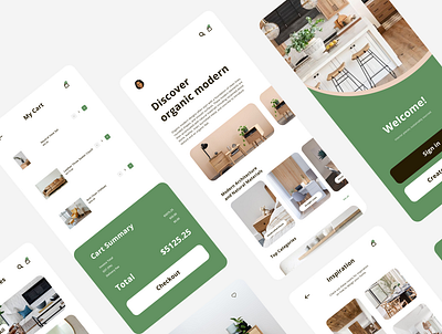 Organic Modern Mobile Shopping App design figma furniture interior design mobile mockup ui user interface