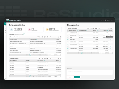 Data reconciliation banking business components design interface ui ux